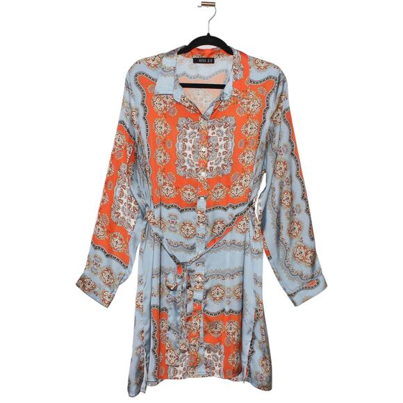 Refka Satin Tunic Blue & Orange Size 14 - Picture 1 of 6